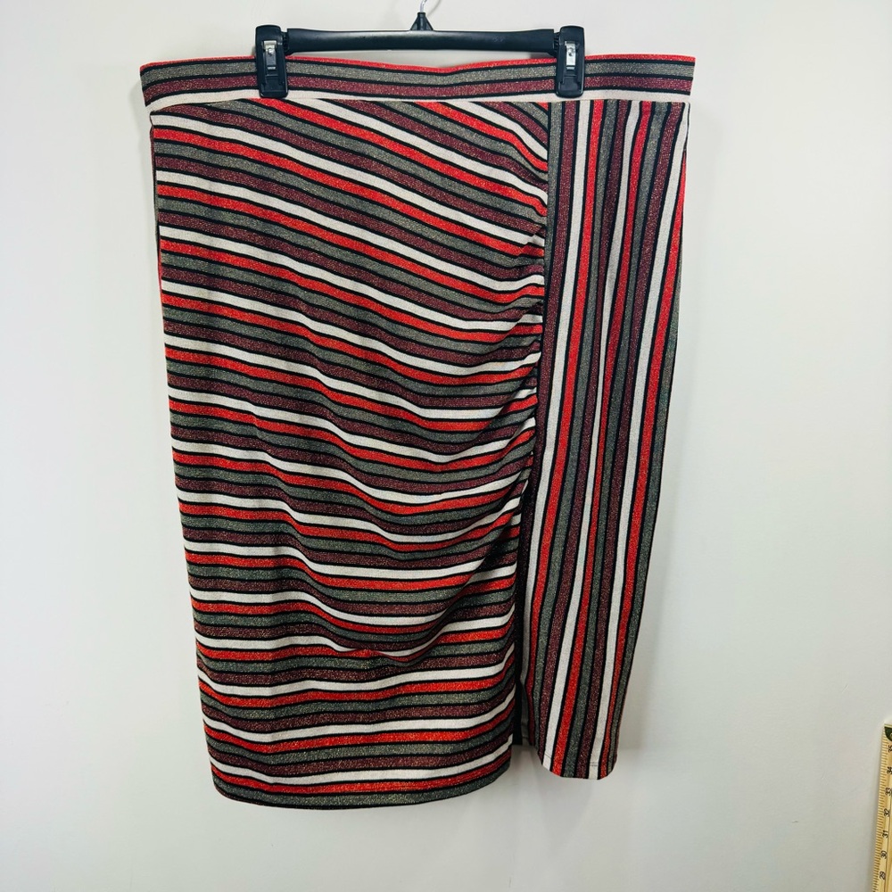 PLEIONE Pencil Straight Skirt Womens 2X Stretch Rainbow‎ Multicolor NWT Striped